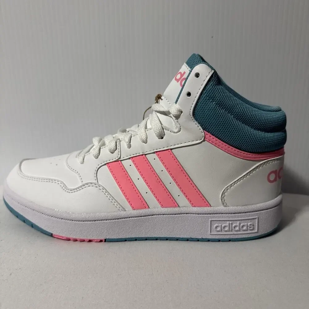 Adidas Hoops Mid 3.0 K White Pink Teal HQ1256 Kids Youth Size 7 Men 7 Womens 8.5